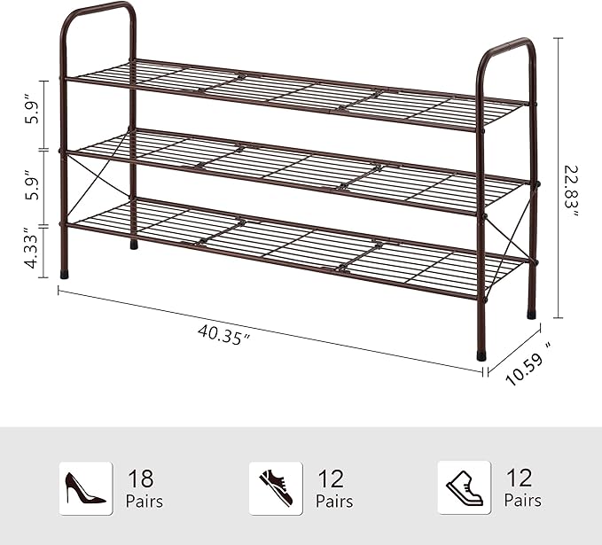 Hoctieon 3 Tier Mesh Style Shoe Rack, Entryway Shoe Shelf, Shoe Storage - Image 3