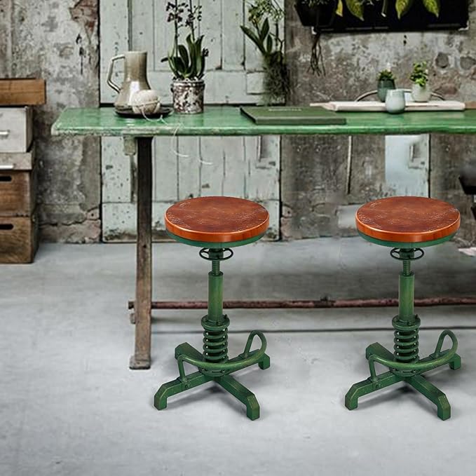 Topower Industrial Retro Vintage Farm Wooden Seat Tractor Stool Kitchen Swivel - Image 7