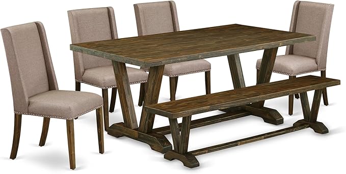 East West Furniture V777FL716-6 6 Piece Dinette Set Contains a Rectangle Dining by EastWestFurniture