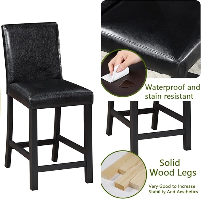 5PCS Wooden Counter Height Table Set, Square Table and 4 Upholstered Chairs - Image 7