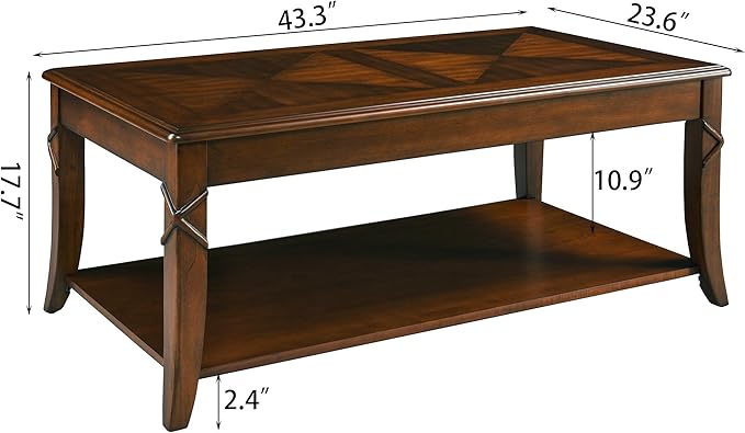 Solid Wood Coffee Table with Storage Shelf, Rectangle Coffee Table - Image 2