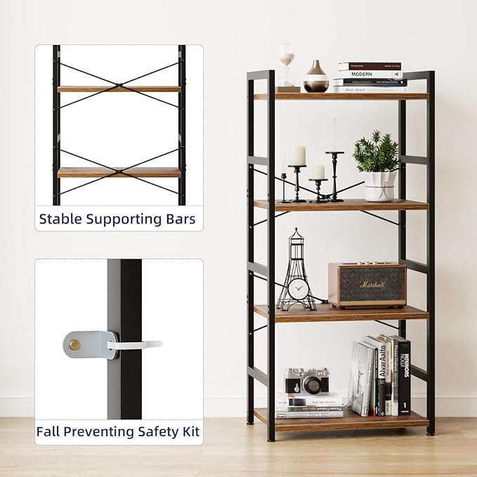 NUMENN 4 Tier Small Bookshelf, Industrial Bookcase Shelf Storage Organizer - Image 7
