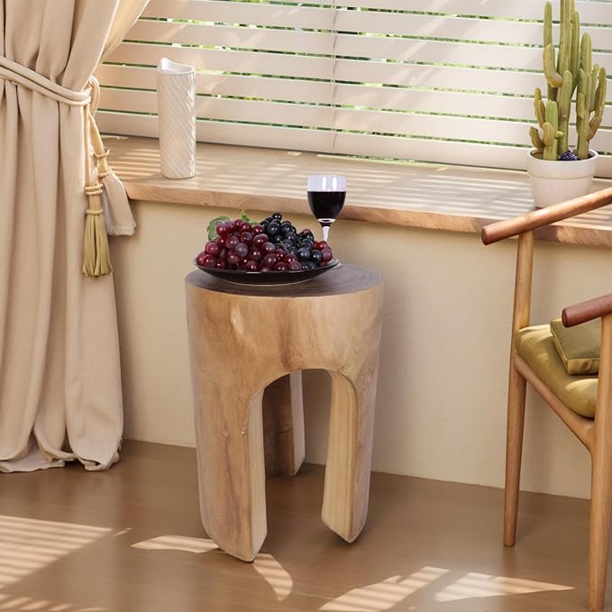 Athaliah Wood Side Table Stump, 15.75" H Rustic End Table Stool, Round Wooden - Image 6