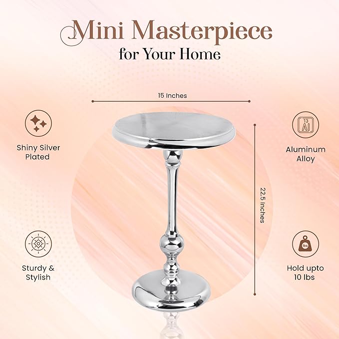 CLEENTABLE Pedestal Round Side Table- Lightweight Metal Table - Image 3