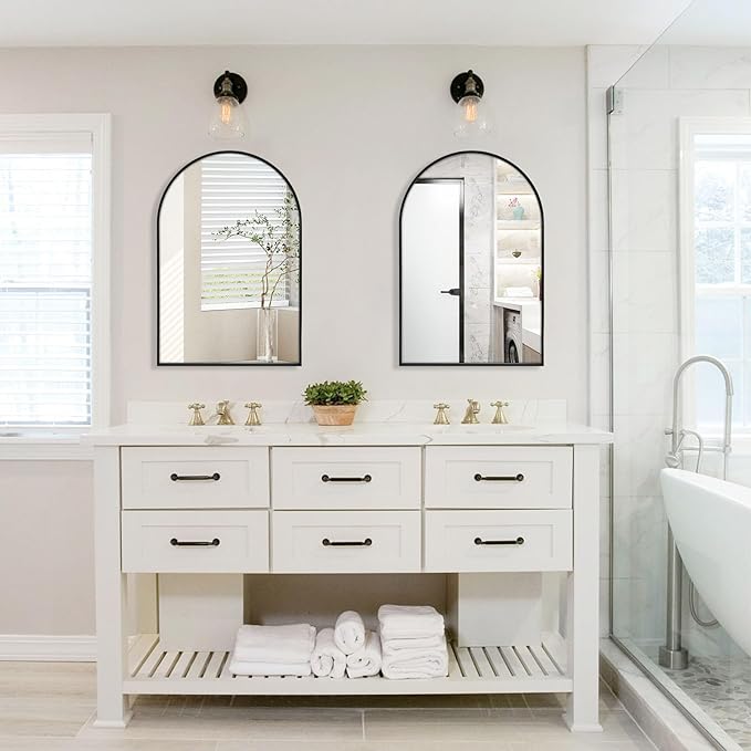 22" x 30" Black Arched Mirror, Arch Wall Mirror, Metal Frame Black Bathroom - Image 6