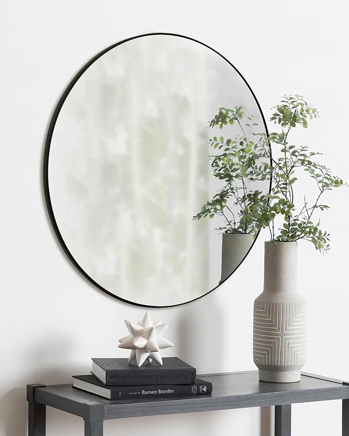 Black Round Mirror, Bathroom 30 Inch Vanity Wall Mirror, Modern Circle Mirror - Image 2