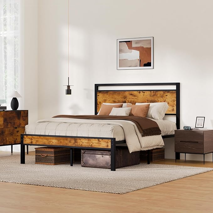 Z-hom Queen Bed Frame with Modern Wood Headboard & Footboard, Upgraded Heavy - Image 3