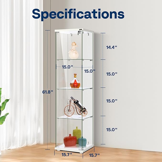 VIVOHOME 4 Layers 15.7''W x 15.7''D x 62.6''H Glass Display Cabinet Countertop - Image 3