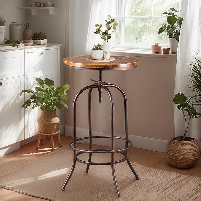 Vintage Bar Table Swivel Industrial Style Pub Table Kitchen Dining Tables - Image 5