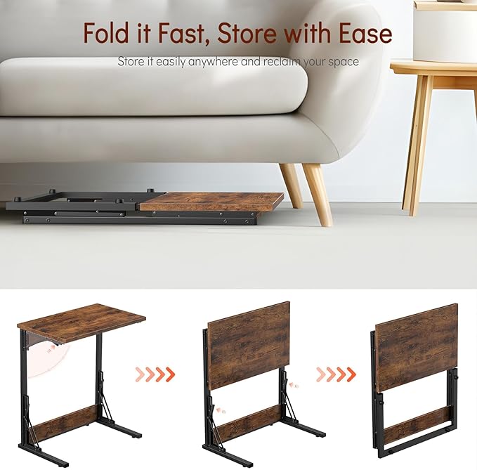 Tatub 24" Folding C Shaped End Table Set of 4, Small Sofa Side Laptop Desk - Image 6