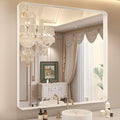 WEER White Bathroom Mirror 36X36 Inch, Rounded Rectangle White Metal Frame by WEER