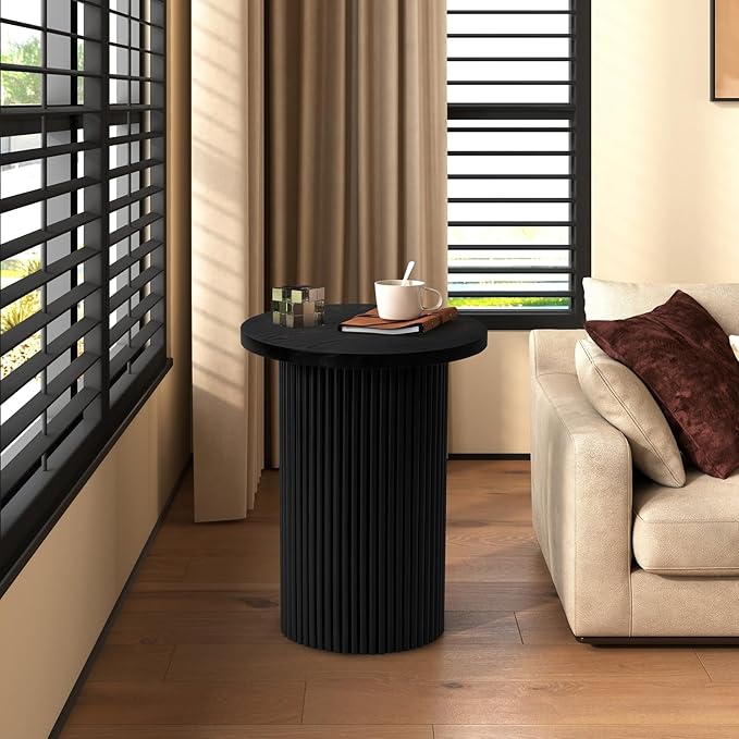 Modern Side Table, 16.93" Fluted Round Pedestal Table - Image 7