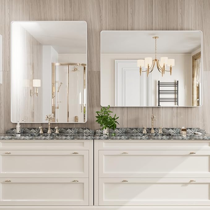 White Bathroom Mirror 48x36 Inch, Rounded Rectangle Matte Bathroom Vanity Mirror - Image 3
