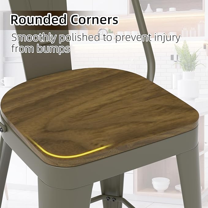 Metal Bar Stools Set of 4, High Back Bar Stools - Image 5