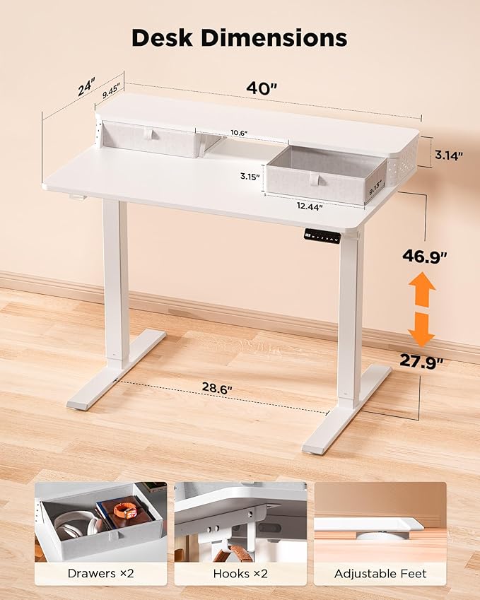 40x24 Inch Standing Desk with Double Drawers, C-Clamp Mount Compatible - Image 3