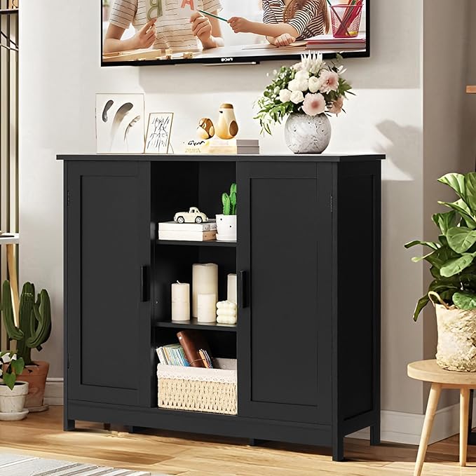Iwell Storage Cabinet with 2 Doors and 4 Storage Shelves, Bathroom Cabinet - Image 6