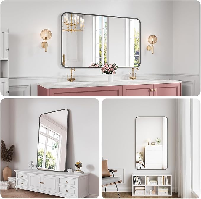 Bathroom Mirror, 30X50 Inch Black Metal Framed Mirror - Image 4