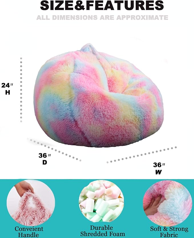 Fluffy Bean Bag Chair, 3FT Round Memory Foam Filled Bean Bag - Image 3