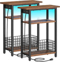 HOOBRO Narrow Side Table with Charging Station and LED Light, Small End Table by HOOBRO