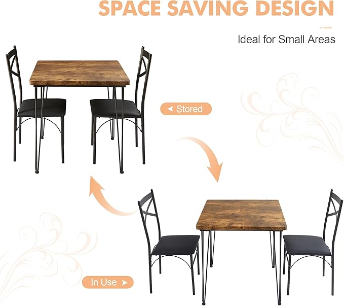 VECELO 3-Piece Dining Room Kitchen Table and Pu Cushion Chair Sets - Image 9