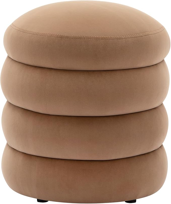Furniliving Modern Round Ottoman, Soft Bedroom Ottoman Footstool Round Ottomans - Image 7