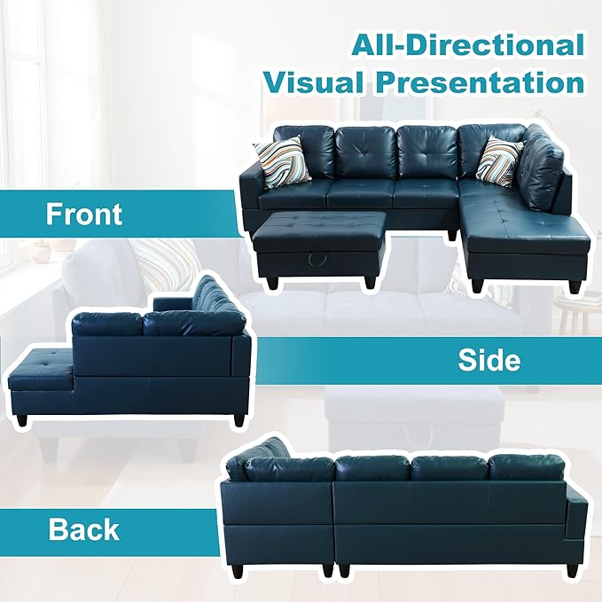 Couches for Living Room PU Leather L Shaped Couch Comfy 3 Pieces Sectional Sofa - Image 6