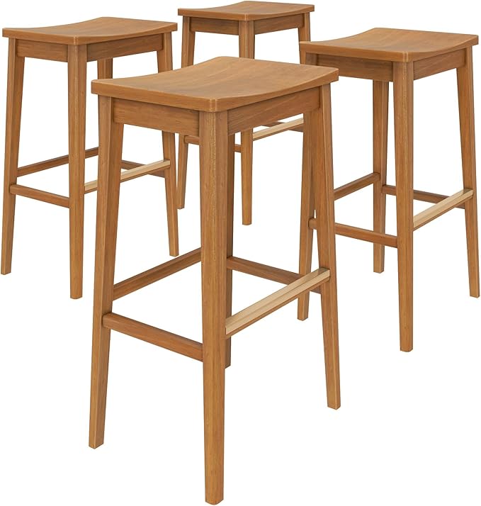 Plank+Beam Smythe Bar Stool, Sturdy Wood Modern Kitchen Bar Height Stool - Image 4