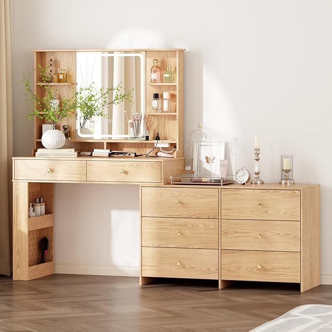 Makeup Vanity Desk with Mirror and Lights, Vanity Desk with 8 Drawers & Storage by Ieejdn
