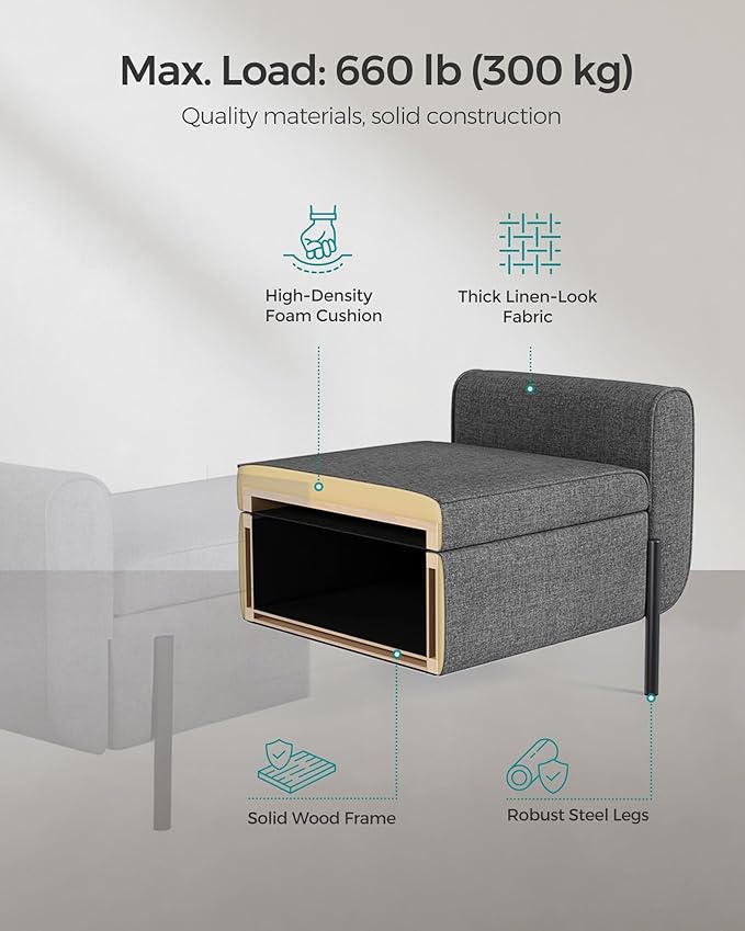 SONGMICS Storage Bench with Armrests, Ottoman - Image 7