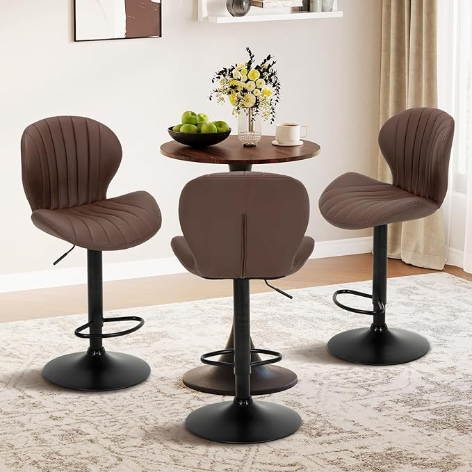 COLAMY Bar Stools Set of 2, Modern Swivel Bar Chairs, Adjustable Faux Leather - Image 6