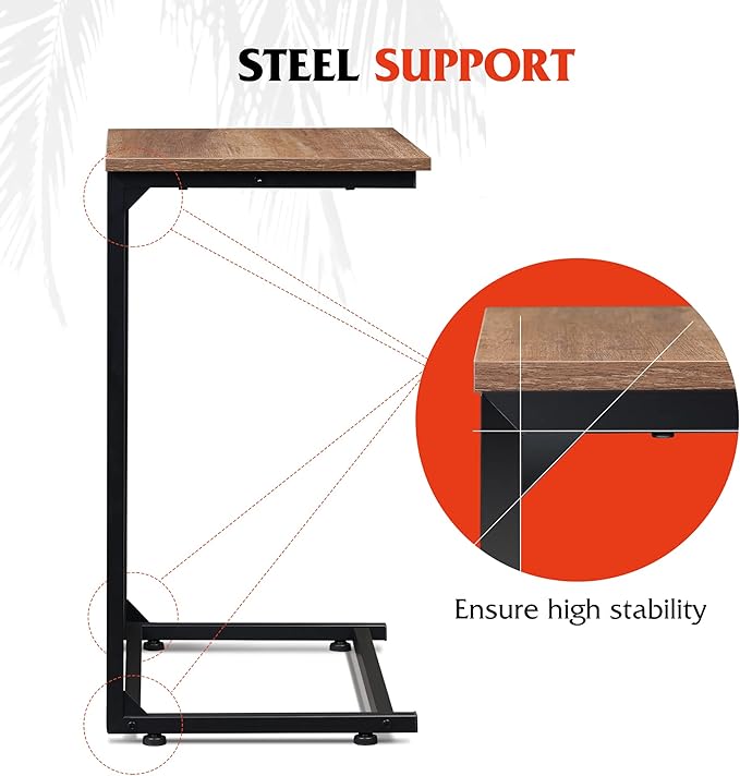 WLIVE Wide Snack Side Table, C Shaped End Table - Image 6