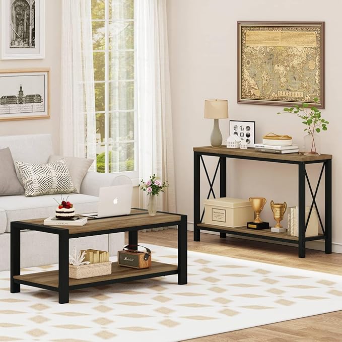 BON AUGURE Farmhouse Entryway Table, Sofa Console Table Behind Couch - Image 7