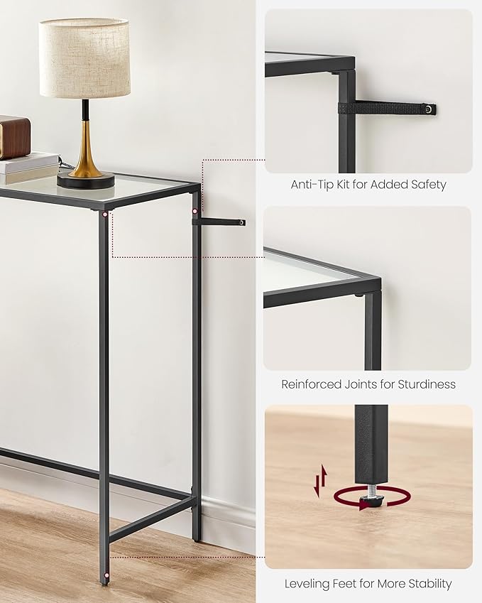 VASAGLE 39.4 Inches Console Table, Tempered Glass Sofa Table, Modern Entryway - Image 6