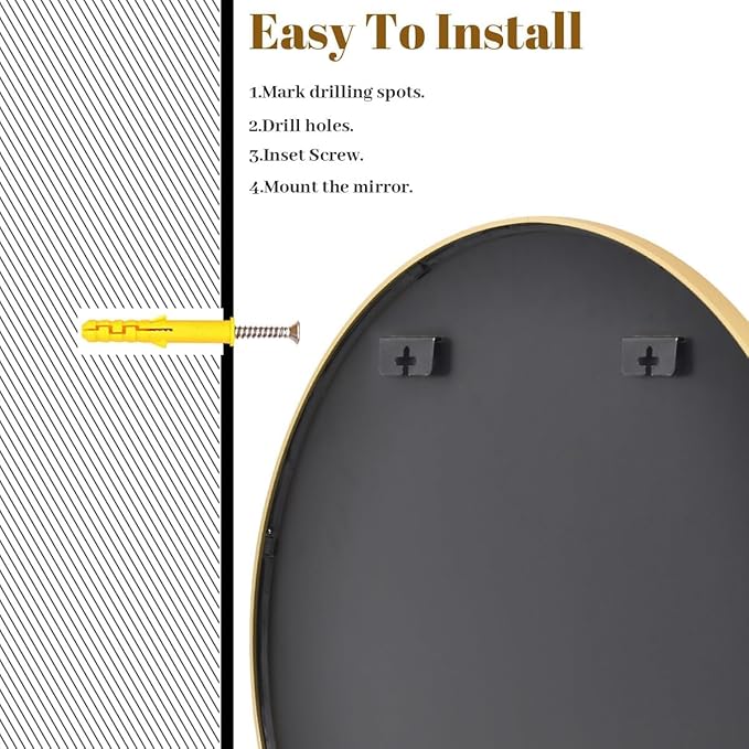 Black Round Bathroom Mirror, 42 inch Large Circle Wall Mounted Hanging Mirror - Image 5