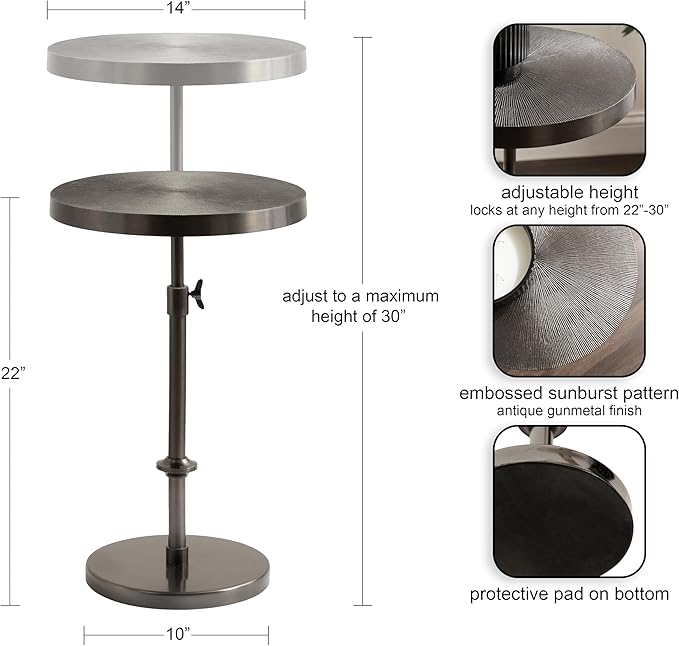 Kate and Laurel Engles Traditional Adjustable-Height Pedestal Side Table - Image 3