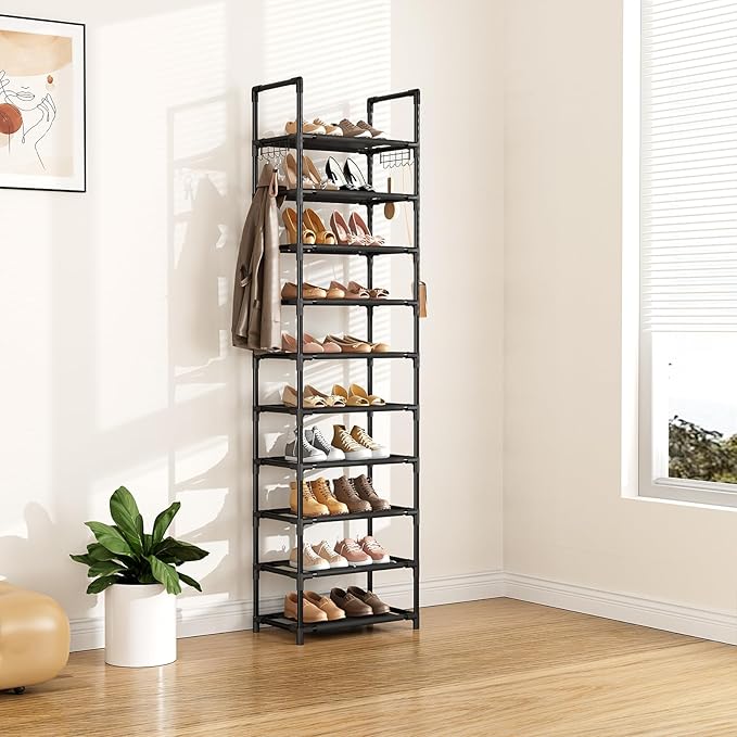 10 Tiers Shoe Rack 20-25 Pairs Large Capacity Tall Shoe Organizer Sturdy Shoe - Image 2
