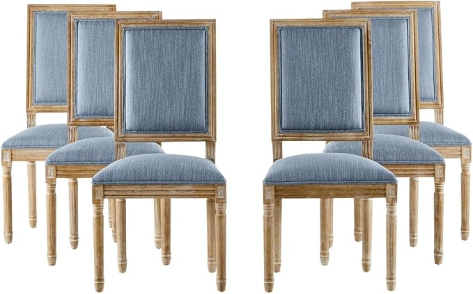 Merax Upholstered Solid Wood Dining Chairs Set of 6, French Country Style - Image 6