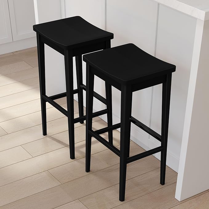 Plank+Beam Smythe Bar Stool, Sturdy Wood Modern Kitchen Bar Height Stool - Image 9