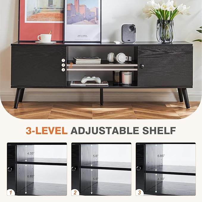 Sweetcrispy TV Stand for 55 60 inch TV, Modern Mid Century Entertainment Center - Image 4