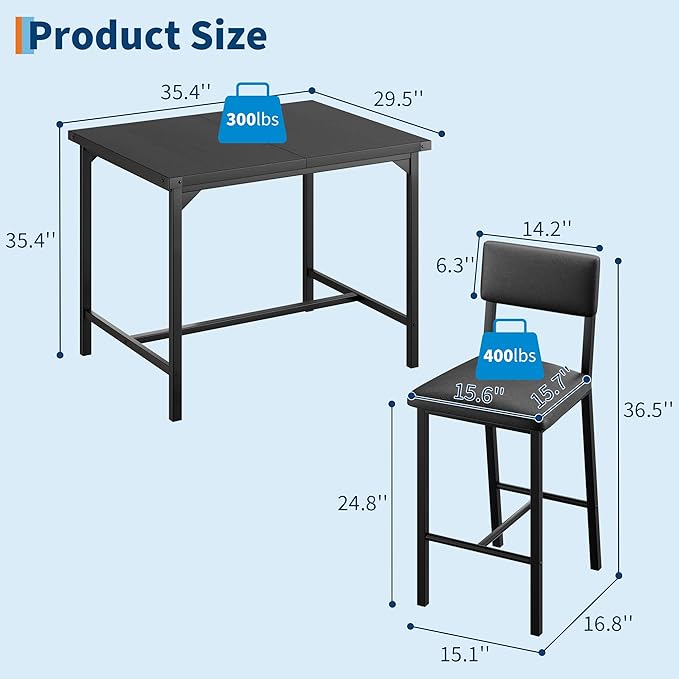 IDEALHOUSE Dining Table Set for 2 w/Counter Height Table & 2 Upholstered Bar - Image 2