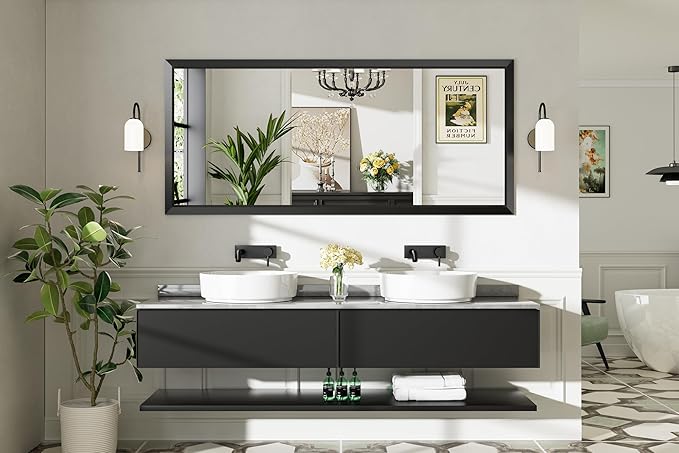 72x32 Inch Black Bathroom Mirror - Image 9