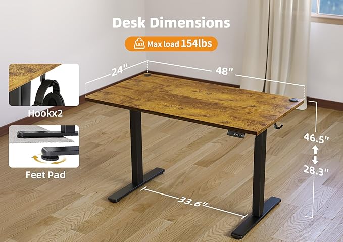Seang Standing Desk with Adjustable Height, 48x24 Inch Electric Stand Up Desk - Image 3