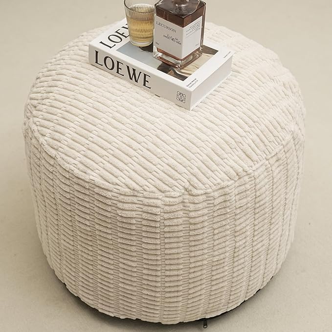 Round Stuffed Pouf Ottoman for Foot Rest, Storage Ottoman Pouf Foot Stool by Unknown
