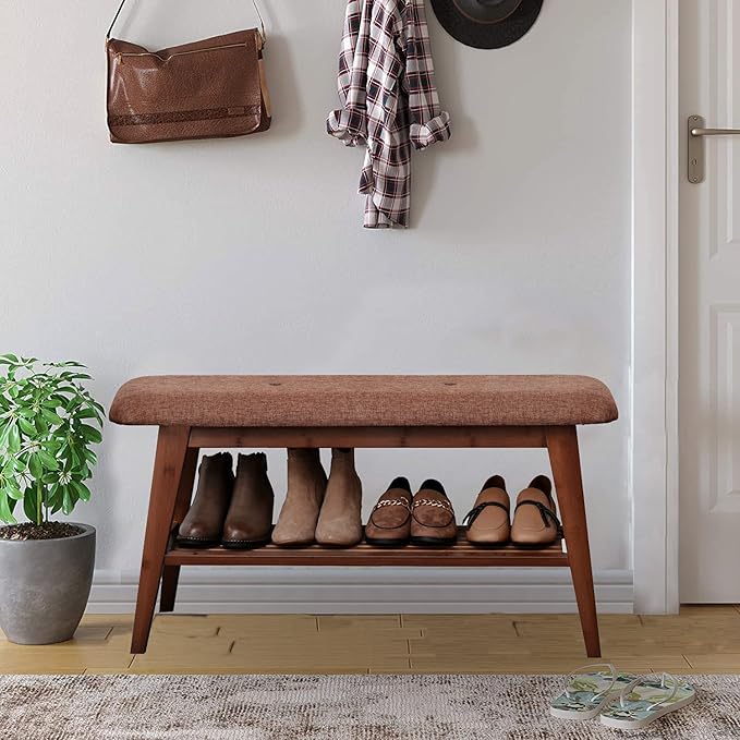 Shoe Entryway Bench, Bamboo Shoe Rack Bench, Organizer - Image 7
