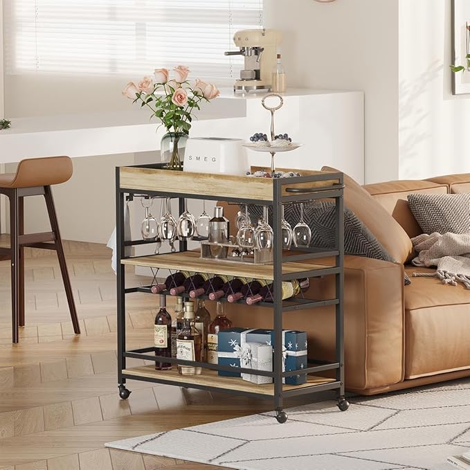 BON AUGURE Bar Cart for The Home, Bar Serving Carts on Wheels, 3 Tier Storage - Image 8