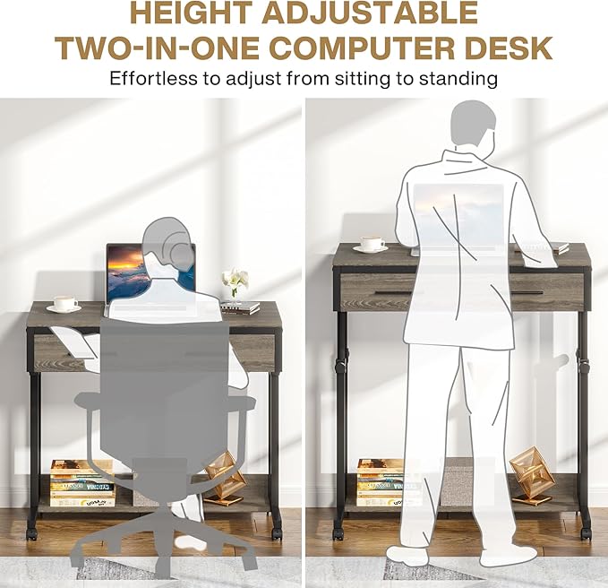 Tribesigns Portable Desk with Drawers, Mobile Laptop Desks with Wheels - Image 6