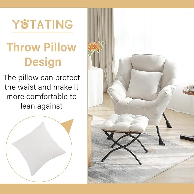 Lazy Chair with Ottoman, Comfy Reading Lounge Chair with Footstool & Throw - Image 9