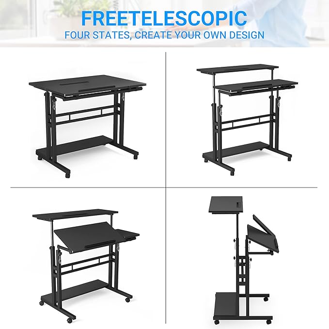 Mobile Standing Desk, Adjustable Rolling Computer Desk - Image 8
