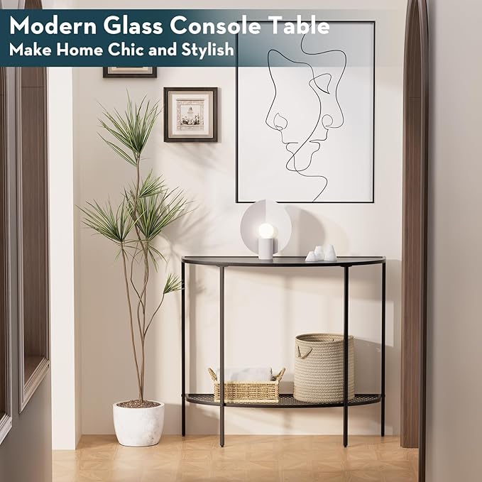SAYGOER Glass Console Table 2 Tier Half Moon Entryway Table Modern Couch Table - Image 6
