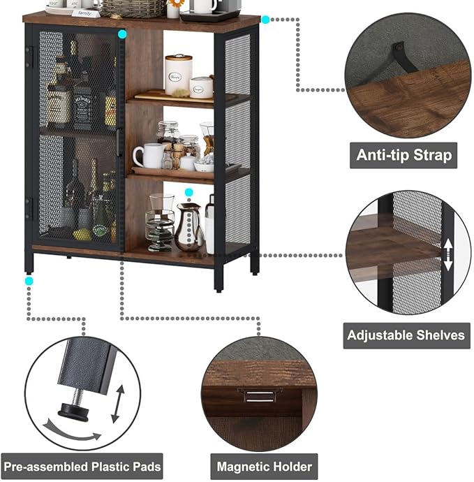 BON AUGURE Coffee Bar Cabinet for Home Liquor, Small Storage Cabinet for - Image 3